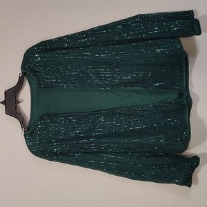 Green Sequin Open Front Cardigan
